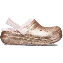 Crocs Classic Glitter Lined Kids Clog (207462) - Gold/Barely Pink