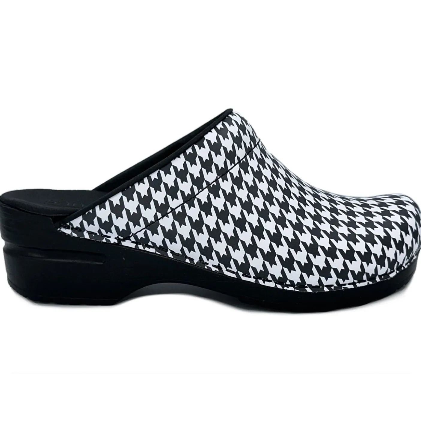 Sanita Feodora Geometric PU Clogs in Black/White (472038)