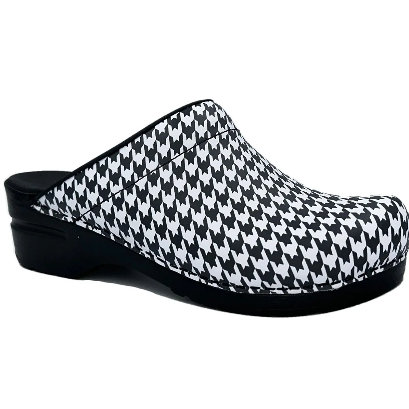 Sanita Feodora Geometric PU Clogs in Black/White (472038)