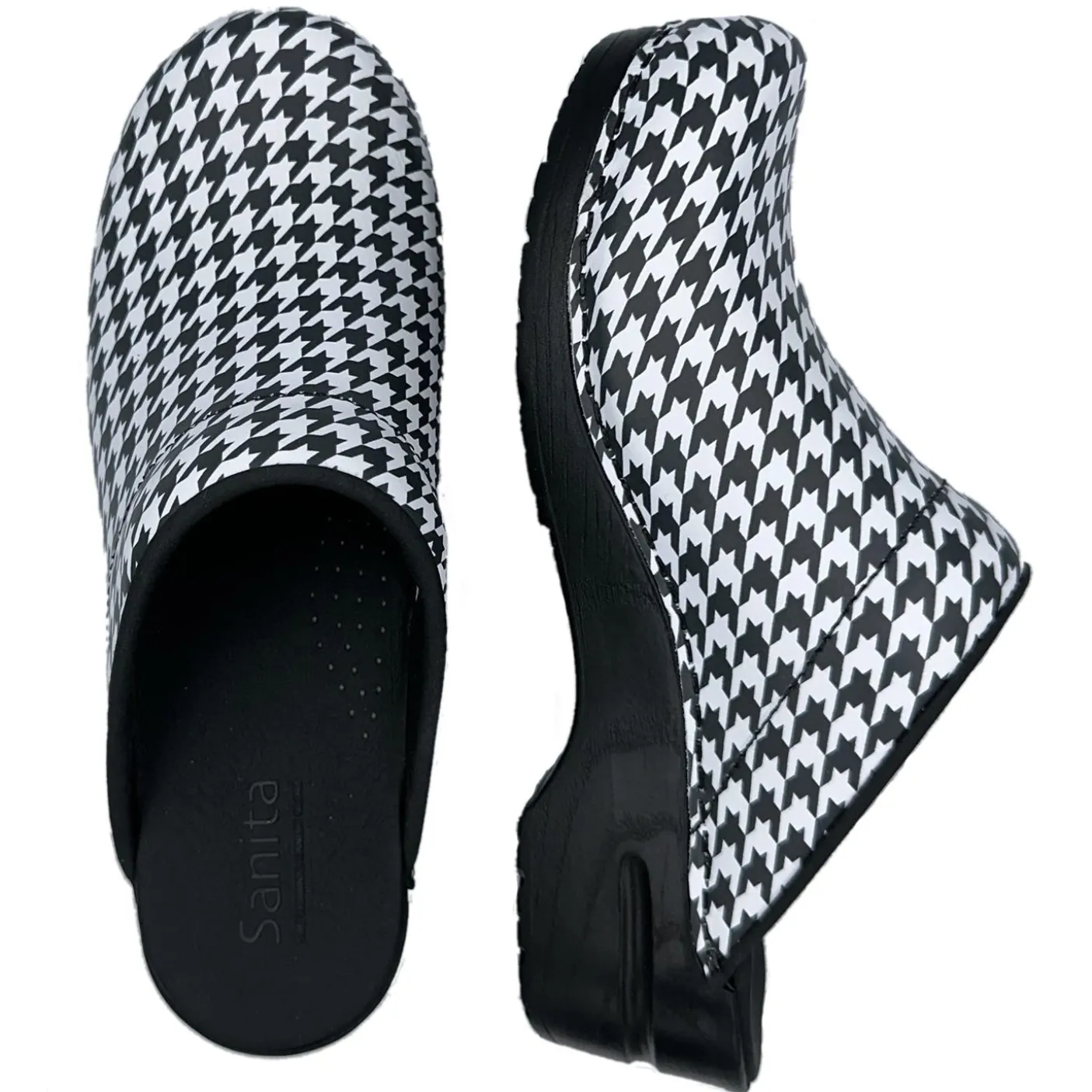 Sanita Feodora Geometric PU Clogs in Black/White (472038)