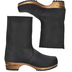 Sanita Risotto Oiled Leather Clog Boots in Black (473222)
